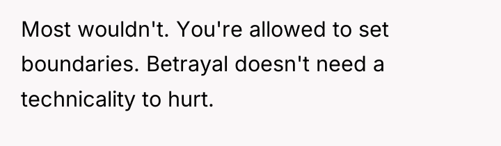 Most wouldn't. You're allowed to set boundaries. Betrayal doesn't need...