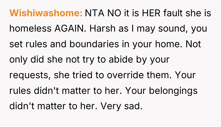 Wishiwashome NTA NO it is HER fault she is homeless...