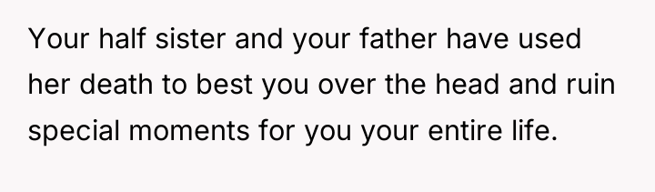 Your half sister and your father have used her death...