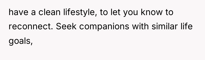 have a clean lifestyle, to let you know to reconnect....