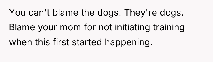 You can't blame the dogs. They're dogs. Blame your mom...