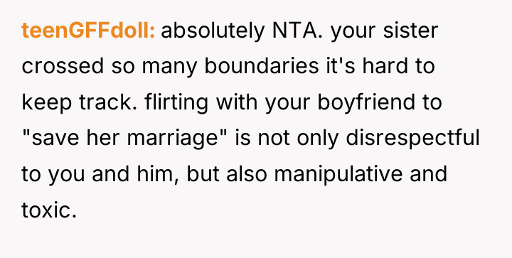 teenGFFdoll absolutely NTA. your sister crossed so many boundaries it's...