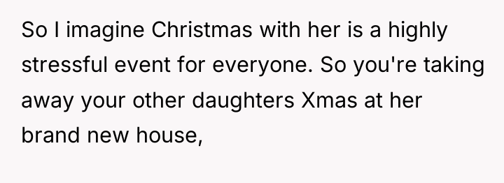 So I imagine Christmas with her is a highly stressful...