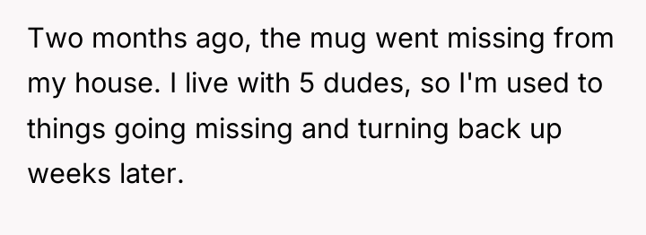 Two months ago, the mug went missing from my house....