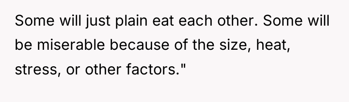 Some will just plain eat each other. Some will be...
