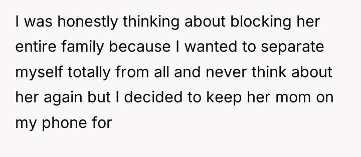I was honestly thinking about blocking her entire family because...