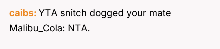 caibs YTA snitch dogged your mate Malibu_Cola: NTA.