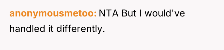 anonymousmetoo NTA But I would've handled it differently.