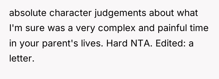 absolute character judgements about what I'm sure was a very...