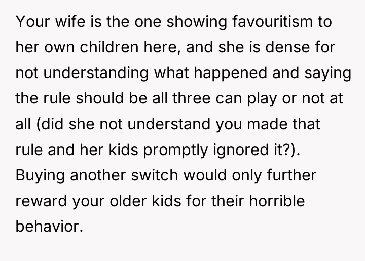 Your wife is the one showing favouritism to her own...