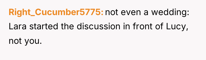 Right_Cucumber5775 not even a wedding: Lara started the discussion in...