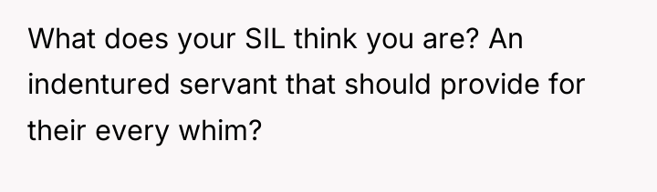 What does your SIL think you are? An indentured servant...