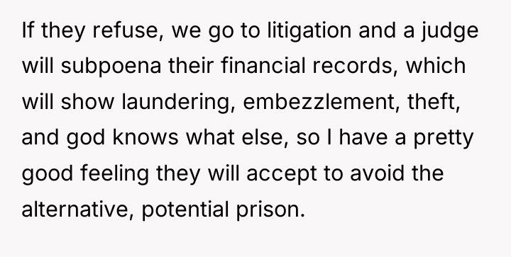 If they refuse, we go to litigation and a judge...