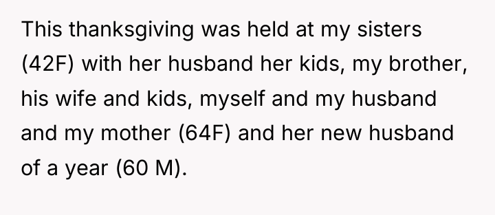 This thanksgiving was held at my sisters (42F) with her...