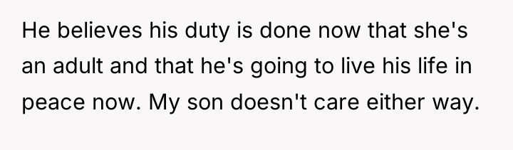 He believes his duty is done now that she's an...