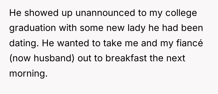 He showed up unannounced to my college graduation with some...