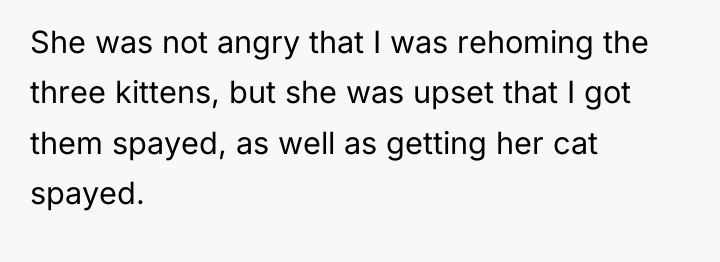 She was not angry that I was rehoming the three...