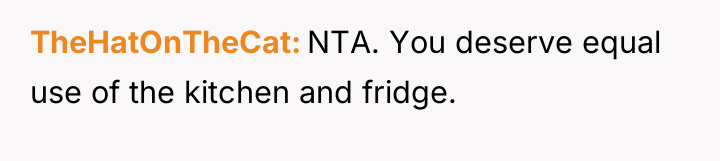 TheHatOnTheCat NTA. You deserve equal use of the kitchen and...