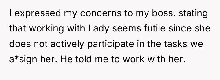 I expressed my concerns to my boss, stating that working...