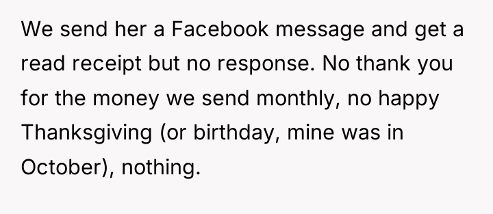 We send her a Facebook message and get a read...