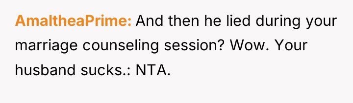 AmaltheaPrime And then he lied during your marriage counseling session?...