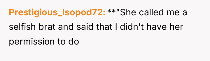 Prestigious_Isopod72 **"She called me a selfish brat and said that...