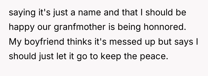saying it's just a name and that I should be...