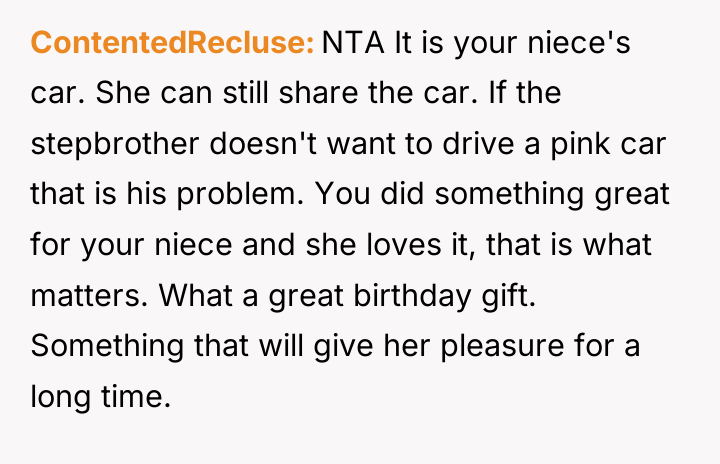 ContentedRecluse NTA It is your niece's car. She can still...