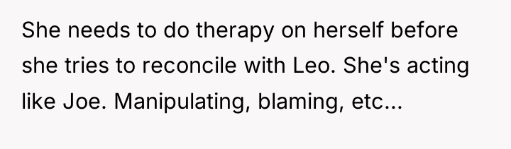 She needs to do therapy on herself before she tries...