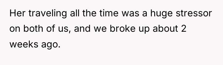 Her traveling all the time was a huge stressor on...