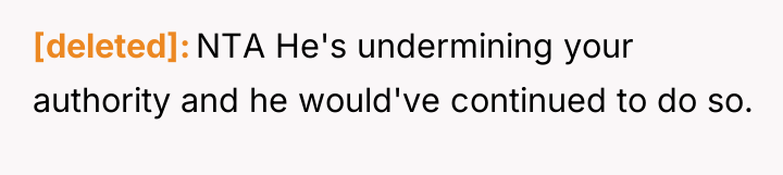 [deleted] NTA He's undermining your authority and he would've continued...