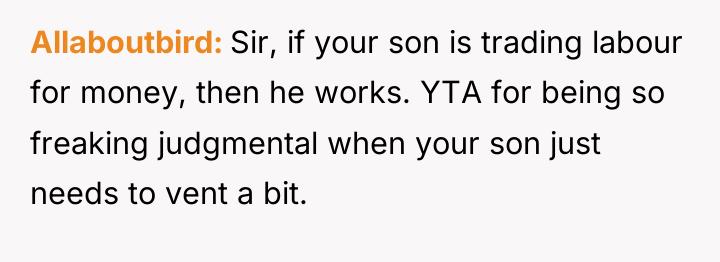 Allaboutbird Sir, if your son is trading labour for money,...