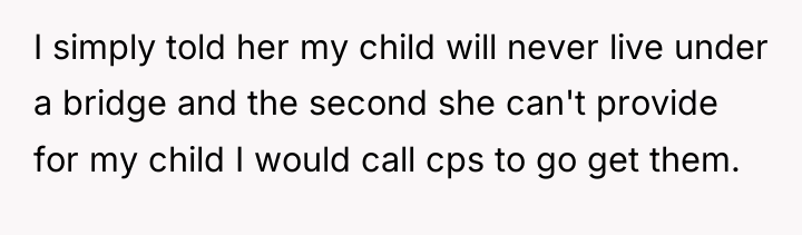 I simply told her my child will never live under...