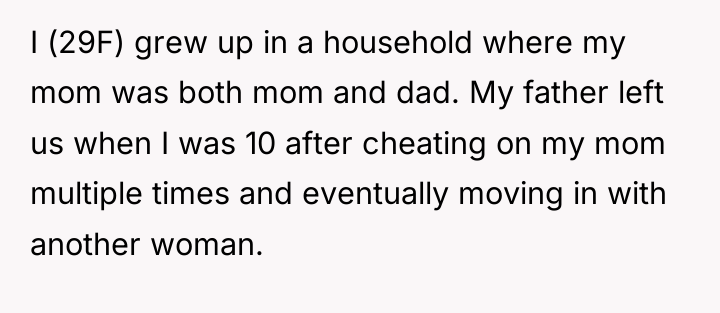 I (29F) grew up in a household where my mom...