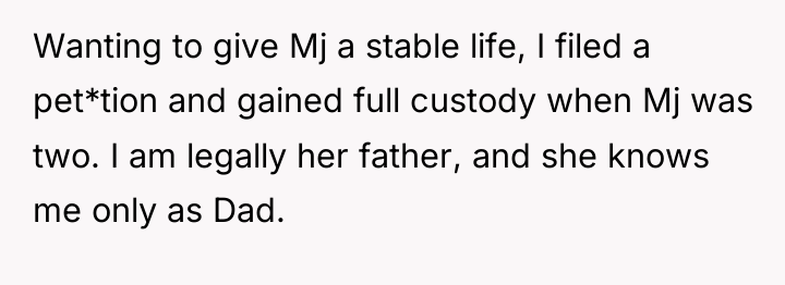 Wanting to give Mj a stable life, I filed a...