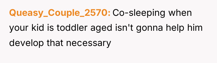 Queasy_Couple_2570 Co-sleeping when your kid is toddler aged isn't gonna...