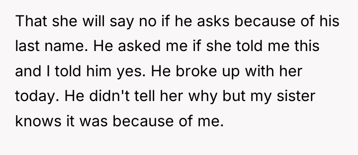 That she will say no if he asks because of...