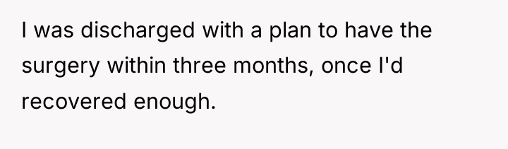 I was discharged with a plan to have the surgery...