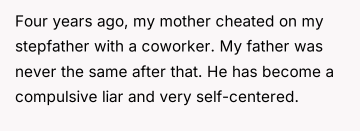 Four years ago, my mother cheated on my stepfather with...