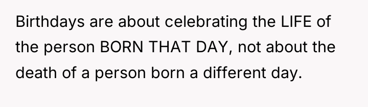 Birthdays are about celebrating the LIFE of the person BORN...