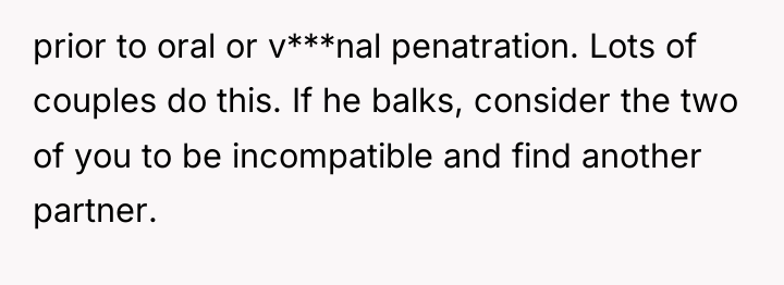 prior to oral or v***nal penatration. Lots of couples do...