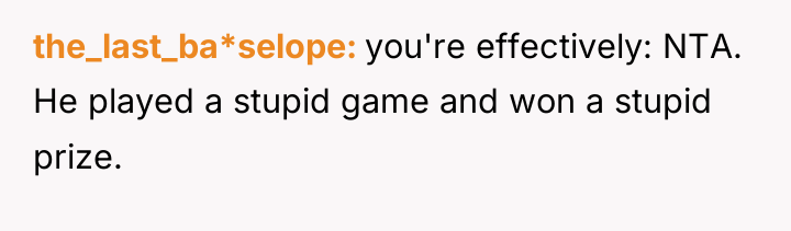 the_last_ba*selope you're effectively: NTA. He played a stupid game and...