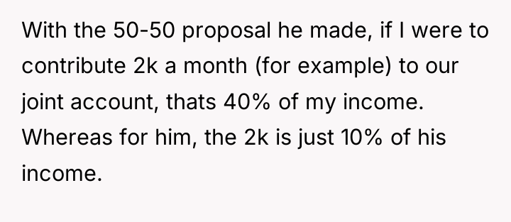 With the 50-50 proposal he made, if I were to...