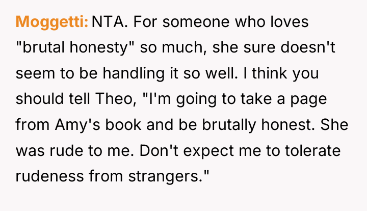Moggetti NTA. For someone who loves "brutal honesty" so much,...