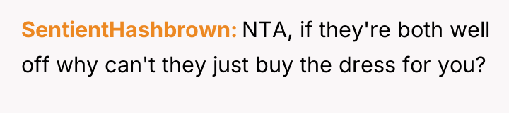 SentientHashbrown NTA, if they're both well off why can't they...