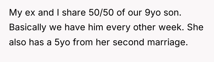 My ex and I share 50/50 of our 9yo son....
