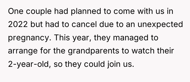 One couple had planned to come with us in 2022...