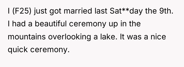 I (F25) just got married last Sat**day the 9th. I...