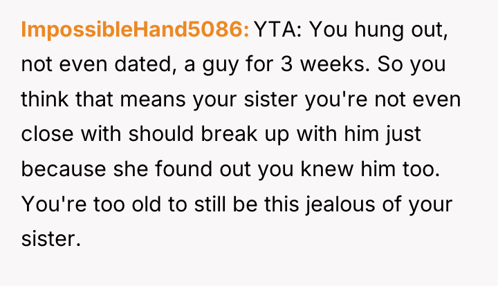 ImpossibleHand5086 YTA: You hung out, not even dated, a guy...