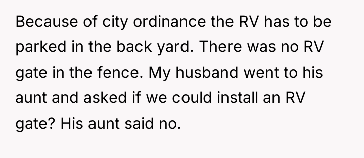 Because of city ordinance the RV has to be parked...